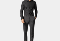 Mens solid black dress shirt