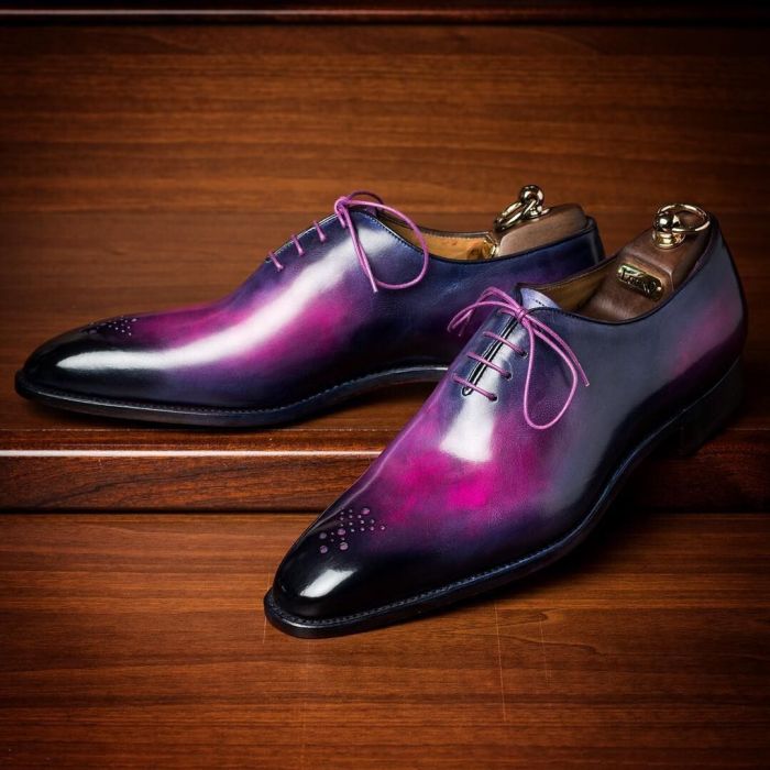 Purple and black men's dress shoes